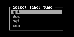 select label type cfdisk